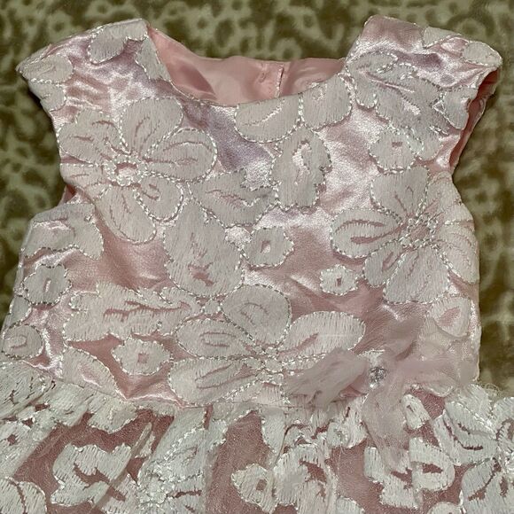 Girls Pink Dress White Lace Overlay Size 3T Tulle Lined Nannette Sleeveless - Picture 5 of 14